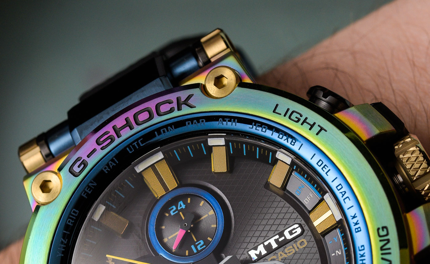 卡西欧G-Shock系列MTG-B1000RB月球彩虹主题手表推荐-独特的彩虹离子镀层